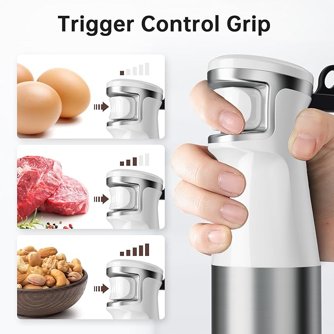 Turelar Immersion Blender Handheld Corded Hand Blenders Set 1100W, Trigger Variable Speed 5 in 1 Stick Emulsifier with Chopper, Whisk and Frother for Soup, Baby Food and Smoothies, White