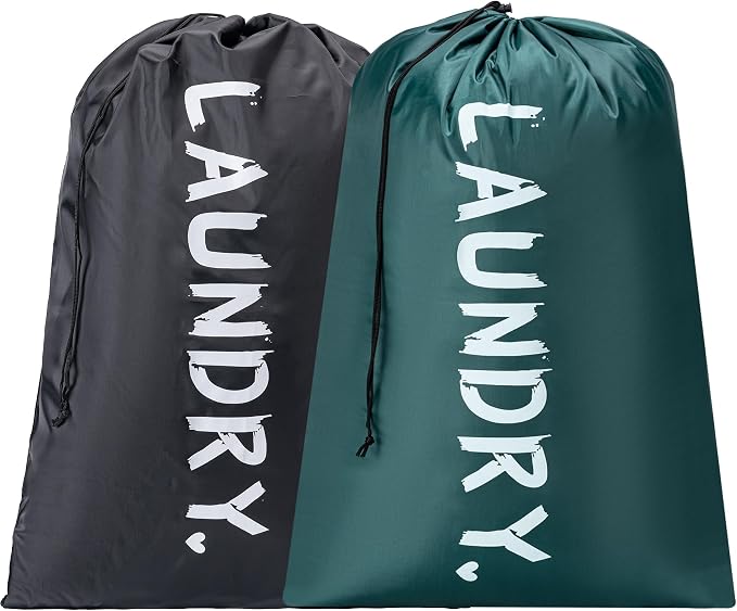 2 Pack XL Travel Laundry Bag, Machine Washable Dirty Clothes Organizer with Drawstring,Large Enough to Hold 4 Loads of Laundry, Easy Fit a Laundry Hamper or Basket Travel Essentials 24" x 36"
