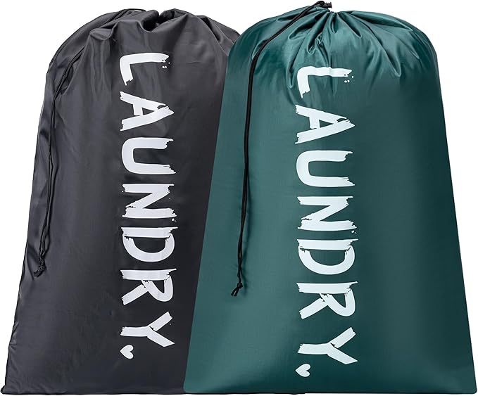 2 Pack 28" x 40"Travel Laundry Bag, Machine Washable Dirty Clothes Organizer with Drawstring,Large Enough to Hold 4 Loads of Laundry, Easy Fit a Laundry Hamper or Basket Travel Essentials