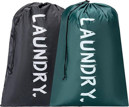 2 Pack 28" x 40"Travel Laundry Bag, Machine Washable Dirty Clothes Organizer with Drawstring,Large Enough to Hold 4 Loads of Laundry, Easy Fit a Laundry Hamper or Basket Travel Essentials