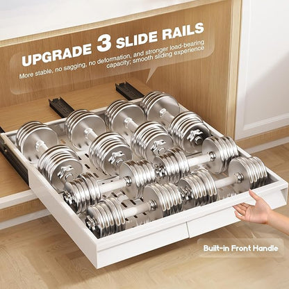 Seinloes Pull Out Cabinet Organizer, 4-Side Expandable to Fit Most Cabinets, 3 Rail Slide Out Drawers with Raising Pad for Framed & Frameless Cabinets, 13"-21" W x 17"-24" D, White, 4 Pack