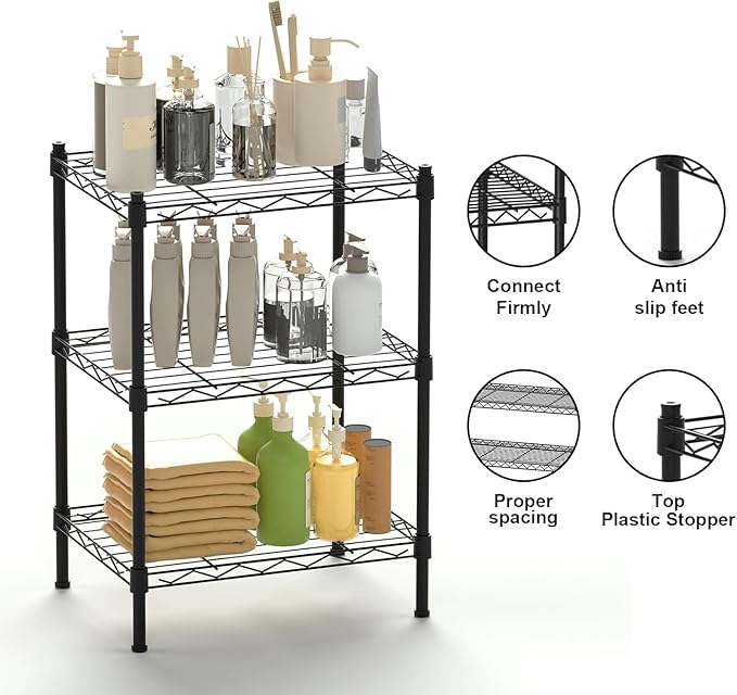 Orchidleaf 3-Tier Heavy Duty Wire Shelving Unit with Lockable Wheels, Metal Storage Rack for Garage, Pantry, Kitchen & Living Room, 39.4" H × 36.9" L × 18.6" D