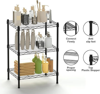 Orchidleaf 3-Tier Heavy Duty Wire Shelving Unit with Lockable Wheels, Metal Storage Rack for Garage, Pantry, Kitchen & Living Room, 39.4" H × 36.9" L × 18.6" D