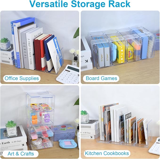 Marte Vanci Clear Acrylic File Sorter, Acrylic Purse Organizer, Sturdy Desk Magazine Holder Handbag Organizer Clutch Divider for Letter Office Supplies 4 Sections