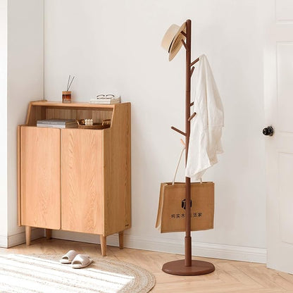 Solid Wood Coat Rack, Freestanding Coat Rack for Entryway, Hallway, Home Office, Living Room, Bedroom, 15" x 15" x 67.3", Beech Wood, Walnut