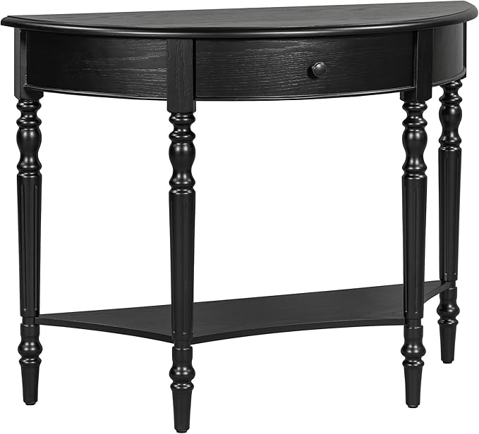 Amposei Small Curved Console Table 39-Inch Retro Farmhouse Wood Entry Sofa Table with Drawer & Storage Shelf for Living Room Hallway Entryway Furniture, Natural, Black