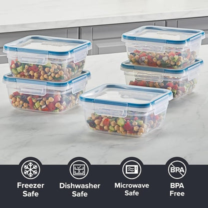 Snapware Plastic Total Solutions (5-Pack, 5.5 Cup) Food Storage Containers Set, Airtight & Leakproof Plastic Locking BPA-Free Lids Tupperware, Freezer Dishwasher Microwave Safe