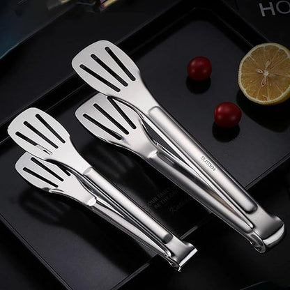 Kitchen tongs crafted from 304 stainless steel, effortlessly cleanable and food-grade safe. Ideal for cooking, salad preparation, barbecuing, frying and more. A splendid kitchen gift set (24cm + 29cm)