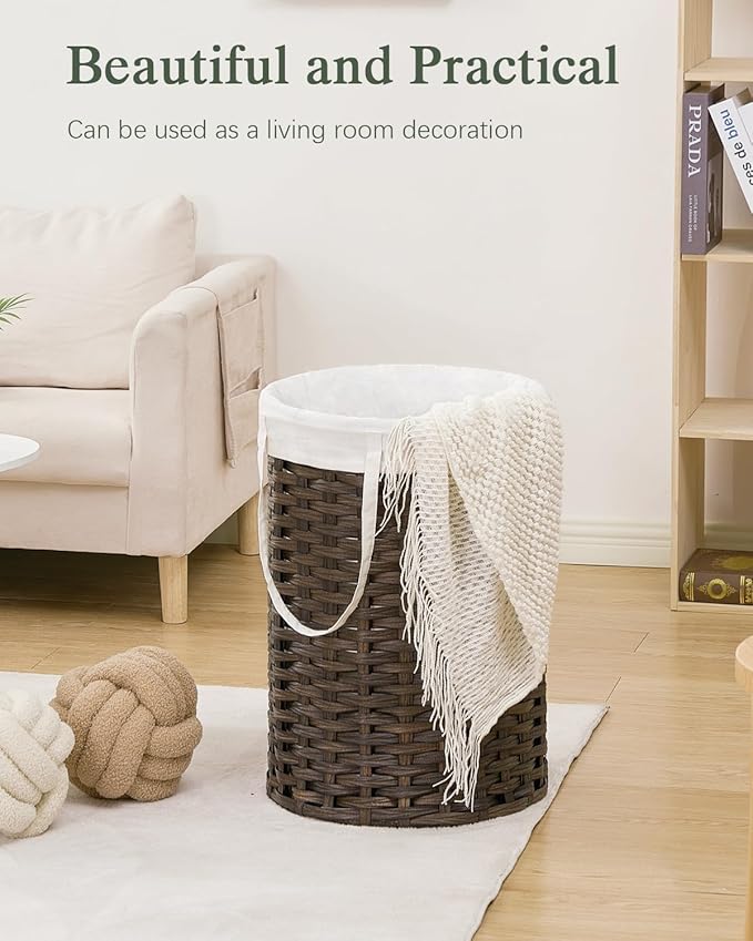 Laundry Hamper Laundry Basket Round 19.0 Gal (72 L) Handwoven Rattan Hamper, Large Wicker Laundry Hamper with Removable Laundry Bag Handles 2 Mesh Bags for Bathroom Living Room Brown (No Lid)