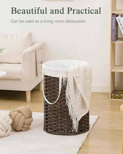 Laundry Hamper Laundry Basket Round 19.0 Gal (72 L) Handwoven Rattan Hamper, Large Wicker Laundry Hamper with Removable Laundry Bag Handles 2 Mesh Bags for Bathroom Living Room Brown (No Lid)