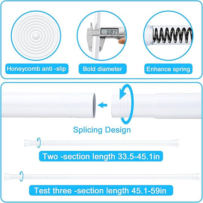 AIZESI Shower Rod 34-59 Inch - Non-Slip, No Drill spring curtain tension rod Never Rust Adjustable Tension Curtain Rod, White Shower Curtain Rod