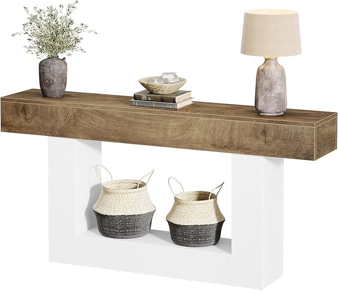 Tribesigns 63-Inch Long Console Table, 2-Tier Entryway Table Sofa Table with Storage, Farmhouse Wood Behind Couch Table for Living Room, Hallway, Light Brown & White