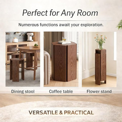 Solid Wood Nesting Coffee Table Set of 2 (2 Tables in 1 Box), Modern Modular End Table with Multiple Layouts, for Living Room Layout - Light Brown - 12.2" L x 12.2" W x 16.7" H