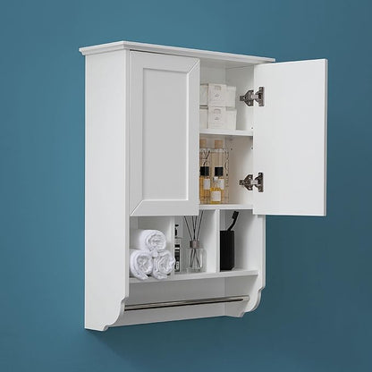White Bathroom Wall Cabinet with Towel Bar,Wooden Medicine Cabinet Adjustable Shelves,23x32 Inch Kitchen Cabinet,Over Toilet Storage Cabinet for Bathroom,Kitchen,Laundry