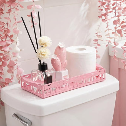 Pink Bow Toilet Paper Basket Cute Metal Toilet Tank Paper Holder with Handle Pink Bow Bathroom Storage Organizer Coquettish Preppy Accessories Decor for Bathroom Restroom