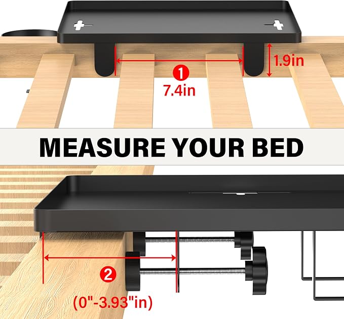 Bedside Shelf, Metal Bed Shelf For Dorm Room Bunk Bed & Top Bunk, College Dorm Room Essentials, Clip On Floating Tray Space Saving Nightstand For Loft Beds With Removable Cup & Holder (Black)