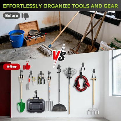 28 Pack Garage Hooks, Heavy Duty Garage Storage Hooks & Hangers Set, Wall Mounted Garage Organization System for Tools, Ladders, Bikes, Hoses, with Anti-Slip Coating Hooks for Garage, Shed, Workshop