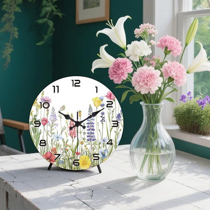 peacoblue Wall Clocks Battery Operated 12 Inch Wildflowers Glass Round Wall Clock Non Ticking for Kitchen Living Room Dining Room Bedroom and Bathroom Decor Accessories (Battery not Included)