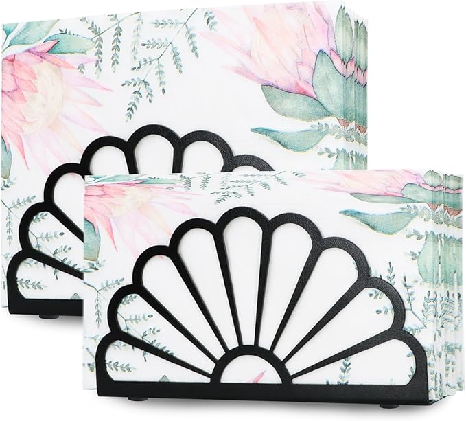 2 Pack Napkin Holder for Table, Cocktail Napkin Holders for Countertop, Metal Standing Guest Towel Holders for Paper Hand Towels, Rectangle Napkin Dispenser for Kitchen Bathroom Black