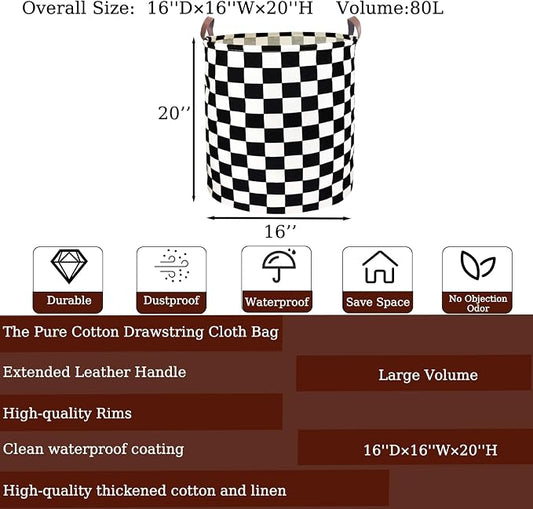 Waterproof Laundry Hamper Collapsible Laundry Basket Leather Handle Laundry Bag Large Clothes Storage Toy Organization for Bathroom Bedroom Laundryroom College Dorms (Hege-002)
