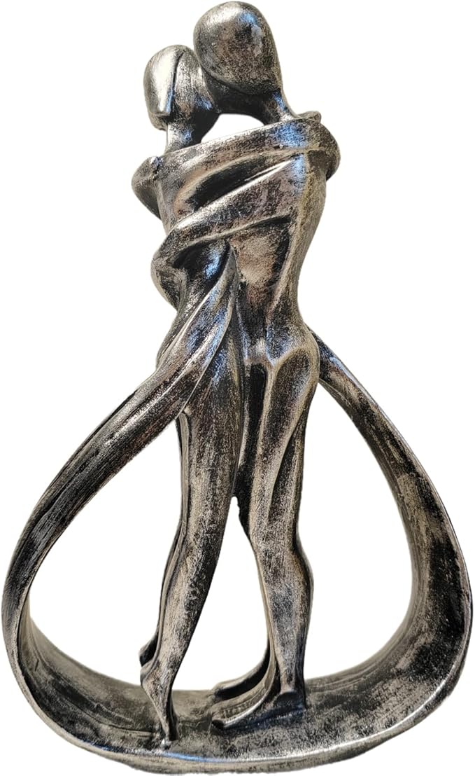 Couple Sculptures for Home Decor, Anniversary Statue Gifts, Hugging Couple Figurines, Modern Romantic Sculptures for Living Room, Bedroom, Office Decor (Silver)