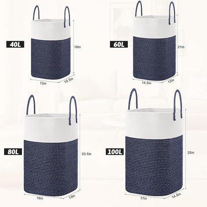 Artfeel Laundry Basket,Woven Cotton Rope Laundry Hamper,80L Versatile Storage for Dirty Clothes,Baby Toys,and Blankets in Bathroom, Nursery,and Living Room