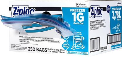 SC Johnson Professional Ziploc Brand Food Storage Freezer Bags, 1 Gallon Freezer Bags, Ziploc Brand Bags, Commercial Pack, 250 Count Box, for Professional Use Only