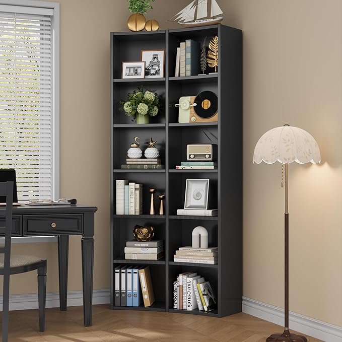 Semoic 71" Bookcase, 6 Tier Large Bookshelf with Storage, Floor Standing Open Display Storage Shelves, Modern Tall Floor Standing Book Shelf for Living Room,Black