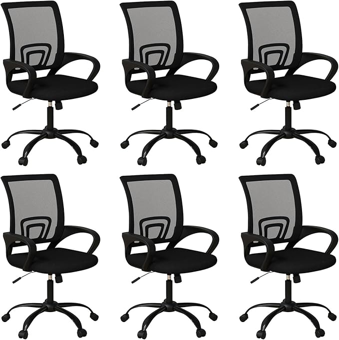 Bonzy Home Ergonomic Office Chairs Set of 6, Rolling Conference Chair with Wheels, Mesh Computer Desk Chair with 360°Swivel, Height Adjustable, 6 Pack