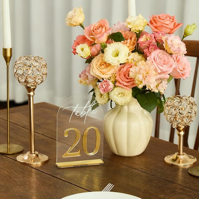 Crystal Clear Acrylic Wedding Table Numbers 1-10 Set, Self-Standing Modern Arched Signs for Reception Seating, Anniversary & Bridal Shower, Elegant Wedding Decor (5x7 Inches)