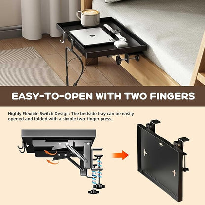 Foldable Bedside Shelf, Extra Large Floating Tray Table for Dorm Room & Bunk Bed, Side Table with 3 Cord Holes,College Dorm Room Essentials for Max 15.6" Laptops (15.7" x 11.8", Black)
