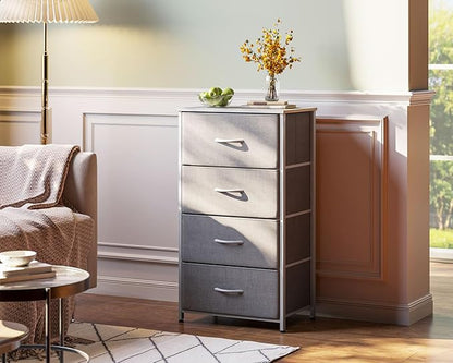 AODK Dresser for Bedroom with 4 Storage Drawers, Small Dressers Chest of Drawers Fabric Dresser with Sturdy Steel Frame, Dressers for Closet with Wood Top, Light Grey