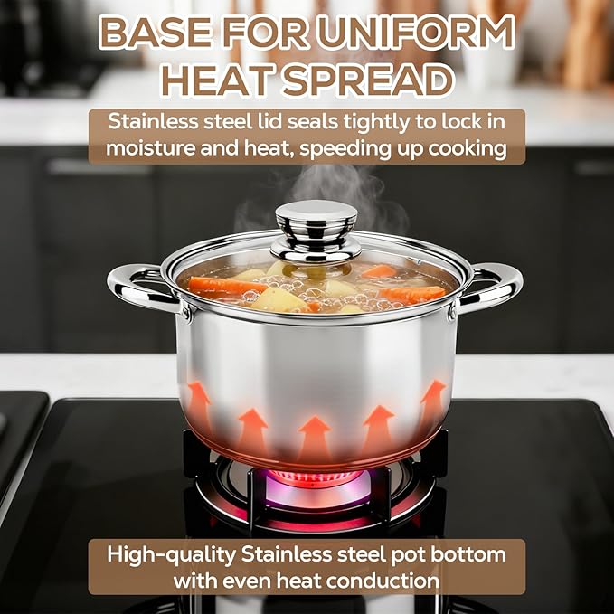 Stainless Steel Cookware Set - 8 Pieces Pots and Pans Nonstick Pot and Pan Set Includes 4 Pots and 4 Visible Lids, with Stay Cooling Handle, Induction & Oven Safe