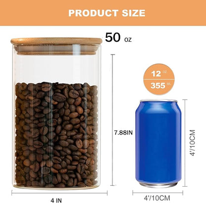 6 Pack 50oz Round Glass Food Storage Jars with Lids, Clear Airtight Containers for Coffee, Sugar, Flour, Spices, BPA-Free