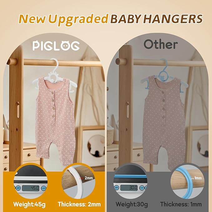 Kids Hangers 30PCS, 11"-14" Extendable and Stackable Baby Hangers, 45g Ultra-Thick Space Saving Non-Slip Plastic Hanger for Infant, Toddler and Nursery Closet (White-White-30)