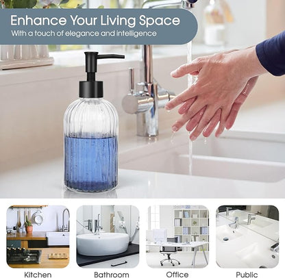 Topsky Glass Soap Dispenser with Plastic Pump, 400ml Liquid Hand Soap Dispenser, Rustproof Pump for Kitchen & Bathroom, Great for Lotions, Essential Oil, Liquid Soaps,Transparent