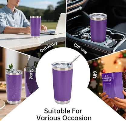 IEOVIEE 32 Pack, 20oz Stainless Steel Bulk Tumblers with Lids and Straws, Double Wall Insulated Travel Coffee Mug, Durable Powder Coated Tumbler Bulk Cup for Cold and Hot Drinks(Purple)