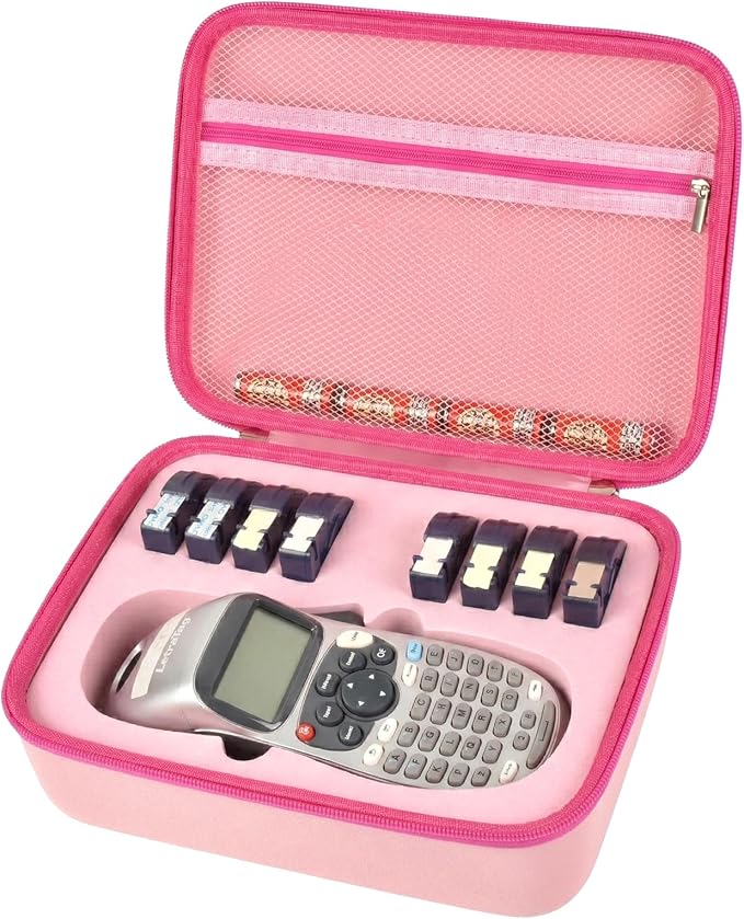 Case Compatible with DYMO LetraTag LT-100H Handheld Label Maker Machine, Holder for Labeler Makers Printer Machine & Labeling Tapes Refills, with Mesh Pocket for Accessories- (Pink)