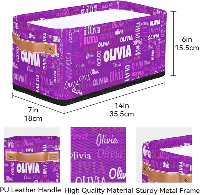 Personalized Name Toilet Paper Basket, Kids Small Toys Organize Bin, Books Shelf Basket, Clothes Towel Storage Bin for Nursery Home Decor, Dark Violet Purple