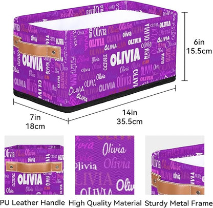 Personalized Name Toilet Paper Basket, Kids Small Toys Organize Bin, Books Shelf Basket, Clothes Towel Storage Bin for Nursery Home Decor, Dark Violet Purple