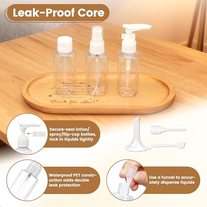 Vitog Travel Bottles Kit, TSA Approved Leak Proof Portable Toiletry Containers Set, Clear PET Flight Size Cosmetic Containers for Lotion, Shampoo, Cream, Soap, Bring a soft bottle，Set of 11 (white)