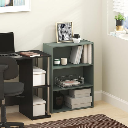 Furinno PASIR Book Shelf, 3-Tier Bookshelf, Bookcase, 9.7" x 23.7" x 31.5", for Living Room, Bedroom, Home Office, Sage Green