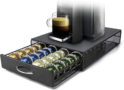 HiveNets Nespresso Vertuoline Capsule Storage Drawer Vertuo Coffee Holder Metal Multiple Flavors Pods Organizer 40 Pcs Capacity
