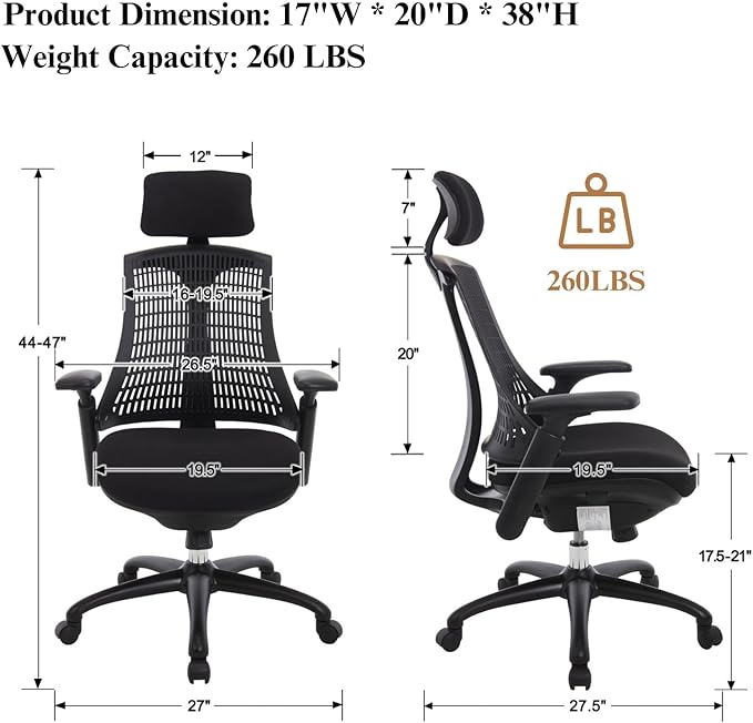 LuxErgo Home Office Chair, Executive Office Desk Chair, Comfortable Ergonomic Gaming Chair with Breathable Mesh Back, BIFMA Certified Heavy-Duty Base, Comfortable Desk Chair for Long Sitting