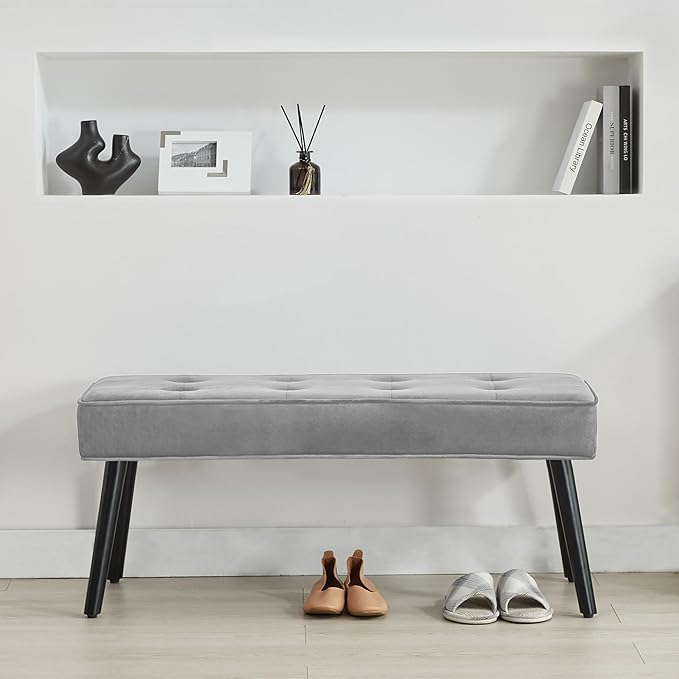 40'' Upholstered Bench, Entryway Ottoman with Wooden Legs for Living Room, End of Bed Bench