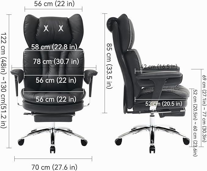 Efomao Big & Tall Executive Office Chair with Footrest - 400lbs Heavy Duty High Back PU Leather Desk Chair, Modern Ergonomic Reclining Computer Chair, Black