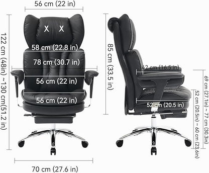 Efomao Big & Tall Executive Office Chair with Footrest - 400lbs Heavy Duty High Back PU Leather Desk Chair, Modern Ergonomic Reclining Computer Chair, Black