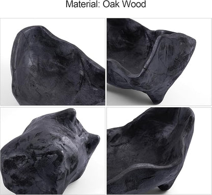 DN DECONATION Oak Wood Black Decorative Bowl-9.25x5.51 Inch Small Bowl for Entryway Key, Fruit, Candy with feet, Boho Farmhouse Home Decor for Dining Room, Coffee Table Centerpiece