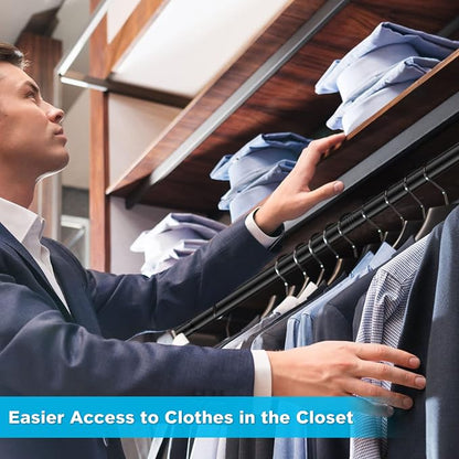 INFLATION Hanging Closet Rod 15-40 Inch Adjustable Width for Stylish Clothes Rack and Hangers, Versatile Black Tension Rod 35 Inch Height Perfect Clothing Organizer for Women, Men, Kids
