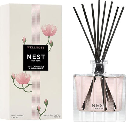 NEST New York Reed Diffuser, Himalayan Salt & Rosewater - The Wellness Collection - 5.9 fl oz - Fragrance for Up to 90 Days - Reusable, Refillable Glass Holder - Includes 8 All-Natural Reed Sticks